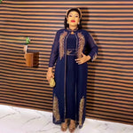 Luxury African Rhinestone Robe & Elastic Inner Skirt 2PC Set – Long Sleeve Front and Back Crystal Detailing - Free Delivery Worldwide only at Flexi Africa