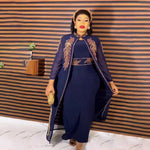 Luxury African Rhinestone Robe & Elastic Inner Skirt 2PC Set – Long Sleeve Front and Back Crystal Detailing - Free Delivery Worldwide only at Flexi Africa