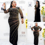 Luxury African Velvet Dress for Women – Pearl Diamond Embellished Long Tight Fashion Dress - Free Delivery Worldwide only at Flexi Africa