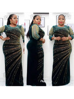 Luxury African Velvet Dress for Women – Pearl Diamond Embellished Long Tight Fashion Dress - Free Delivery Worldwide only at Flexi Africa
