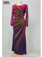 Luxury African Velvet Dress for Women – Pearl Diamond Embellished Long Tight Fashion Dress - Free Delivery Worldwide only at Flexi Africa