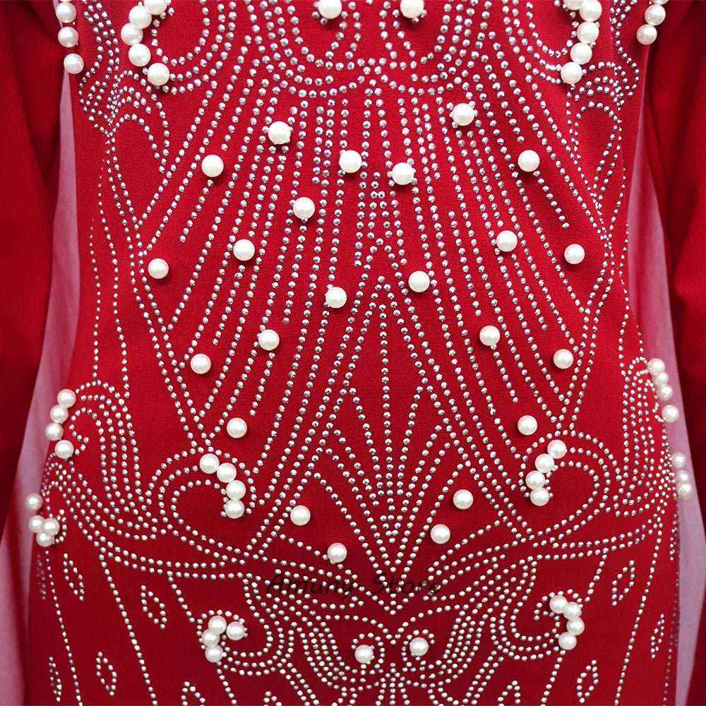 Luxury African Women’s Rhinestone Beaded Chiffon Fishtail Maxi Dress with Cloak – Plus Size - Free Delivery Worldwide only at Flexi Africa