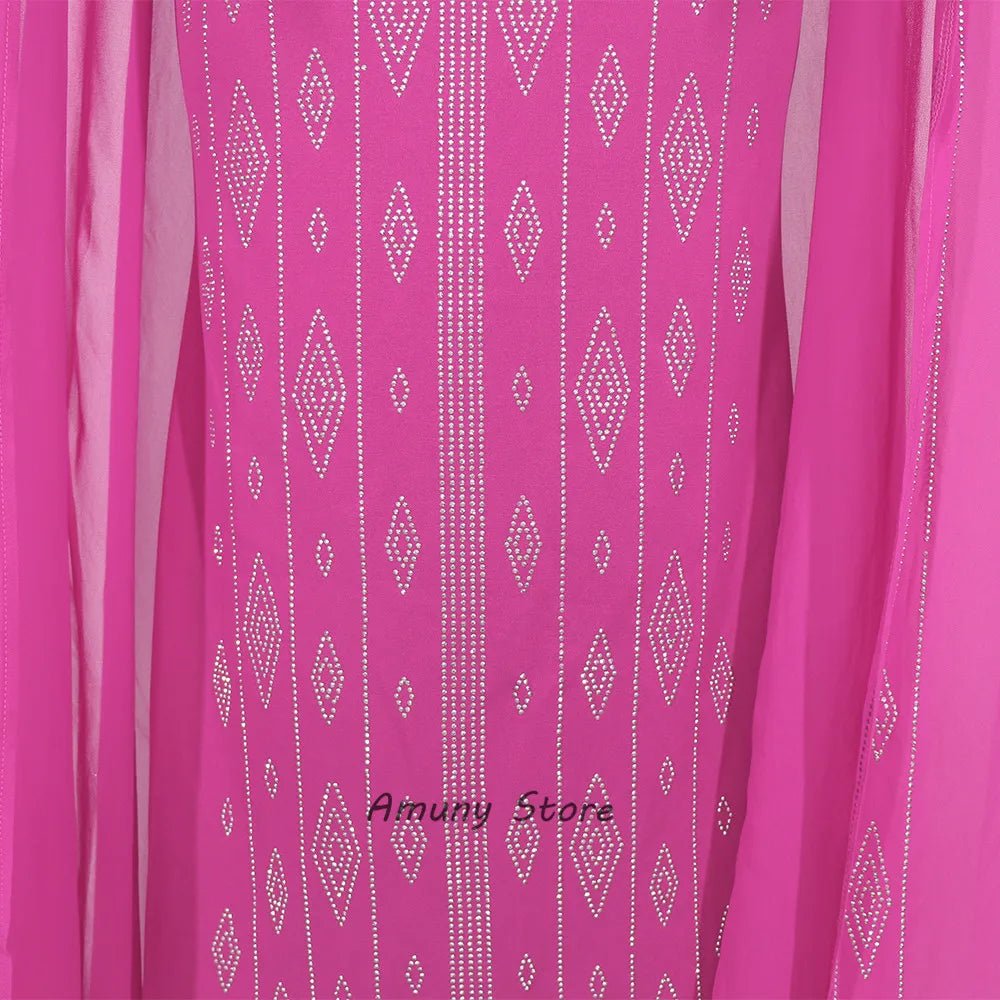 Luxury African Women’s Rhinestone Beaded Chiffon Fishtail Maxi Dress with Cloak – Plus Size - Free Delivery Worldwide only at Flexi Africa
