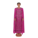 Luxury African Women’s Rhinestone Beaded Chiffon Fishtail Maxi Dress with Cloak – Plus Size - Free Delivery Worldwide only at Flexi Africa