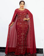 Luxury African Women’s Rhinestone Beaded Chiffon Fishtail Maxi Dress with Cloak – Plus Size - Free Delivery Worldwide only at Flexi Africa