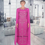 Luxury African Women’s Rhinestone Beaded Chiffon Fishtail Maxi Dress with Cloak – Plus Size - Free Delivery Worldwide only at Flexi Africa