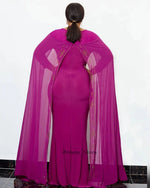 Luxury African Women’s Rhinestone Beaded Chiffon Fishtail Maxi Dress with Cloak – Plus Size - Free Delivery Worldwide only at Flexi Africa