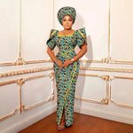 Luxury African Women’s Shimmering Evening Gown with Headwrap – Elegant Party & Special Occasion Dress - Free Delivery