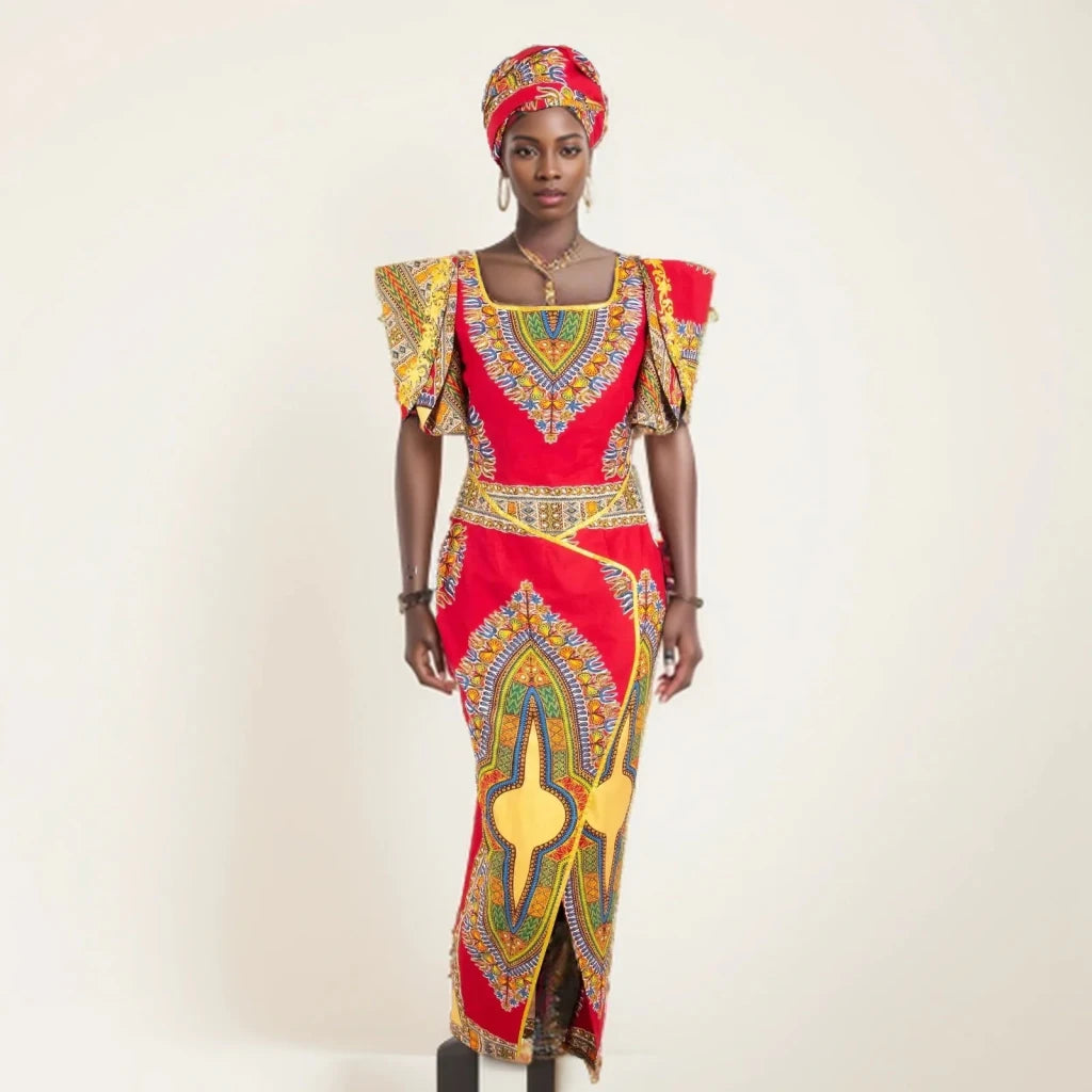 Luxury African Women’s Shimmering Evening Gown with Headwrap – Elegant Party & Special Occasion Dress - Free Delivery