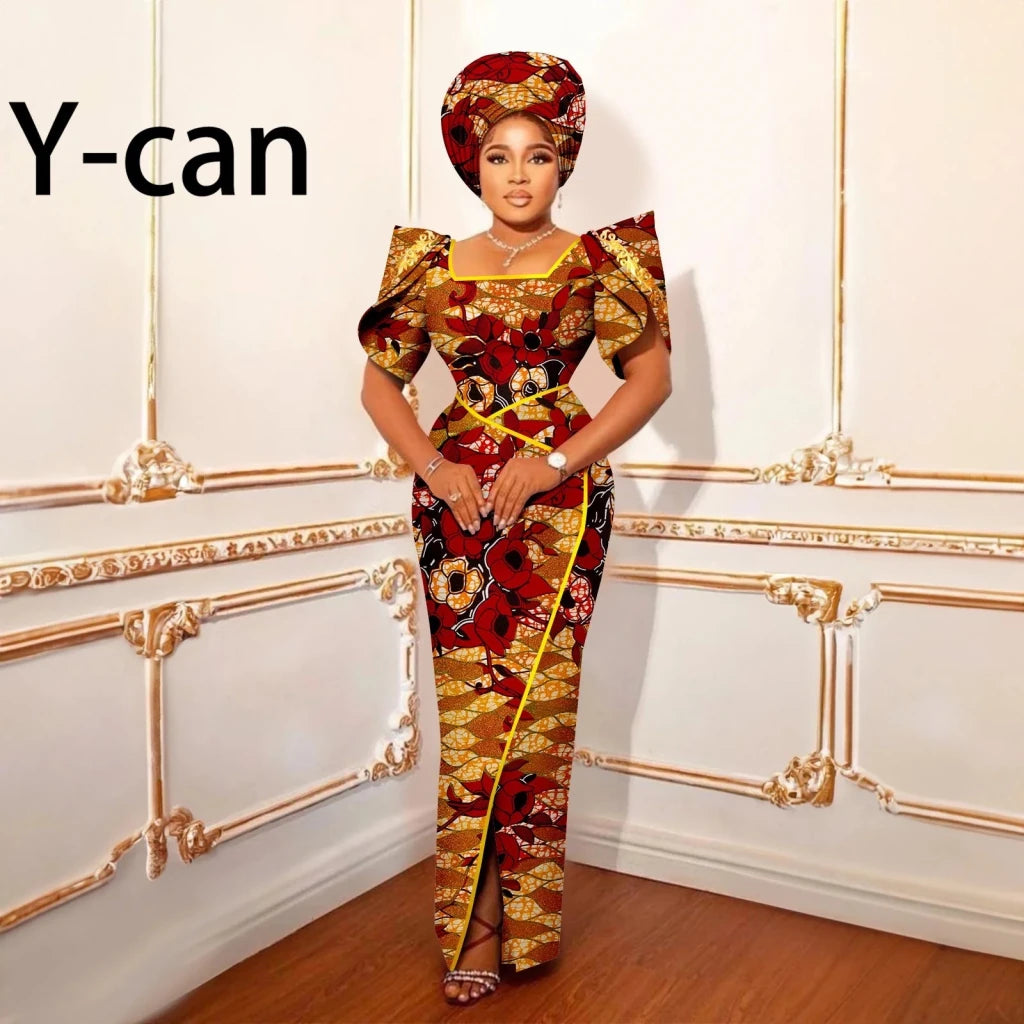 Luxury African Women’s Shimmering Evening Gown with Headwrap – Elegant Party & Special Occasion Dress - Free Delivery