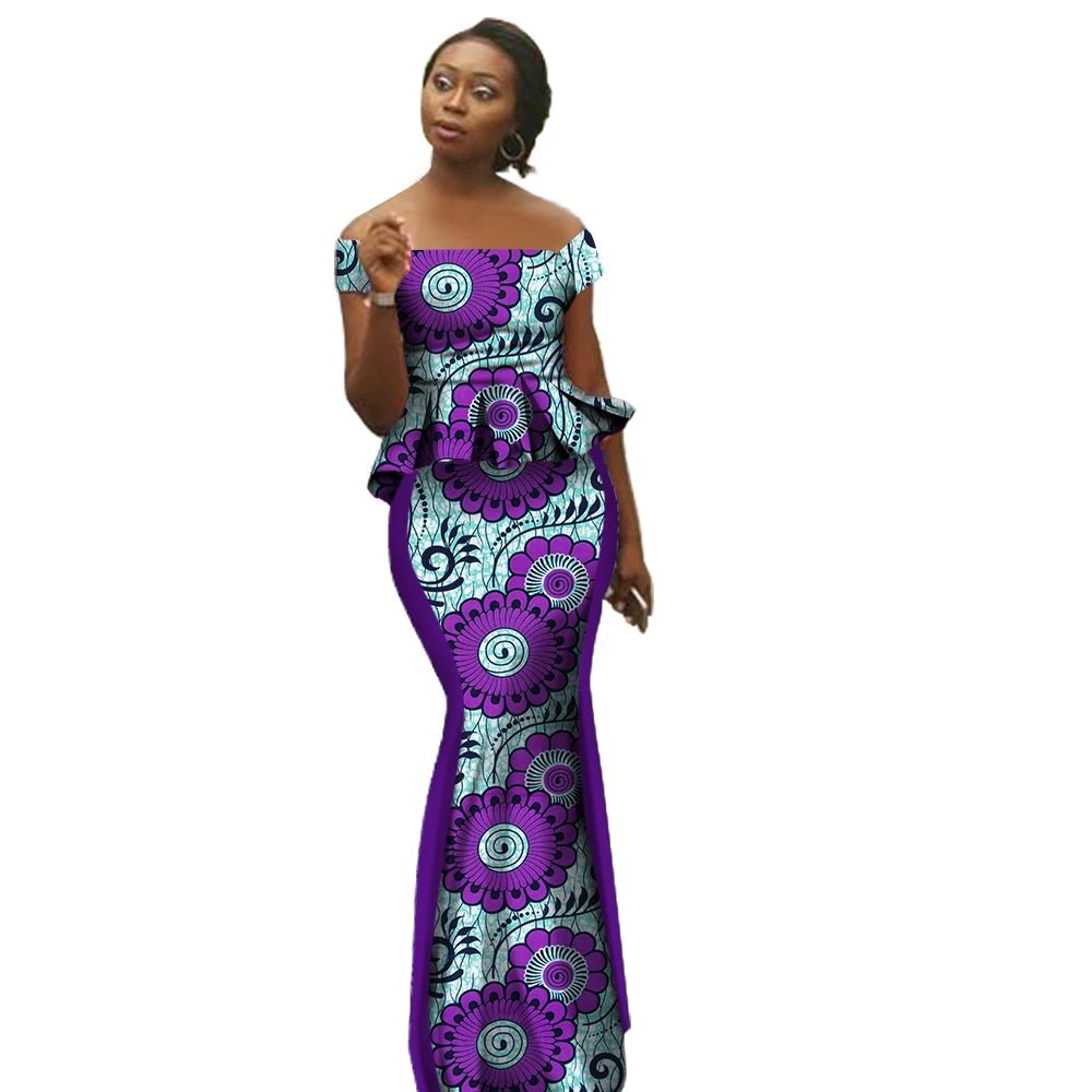 Luxury Bazin Riche African 2PC Set for Women – Elegant Top & High - Waist Maxi Skirt - Free Delivery only at Flexi Africa
