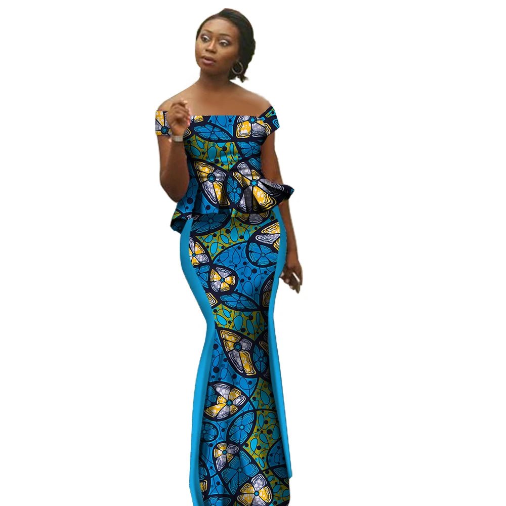 Luxury Bazin Riche African 2PC Set for Women – Elegant Top & High - Waist Maxi Skirt - Free Delivery only at Flexi Africa