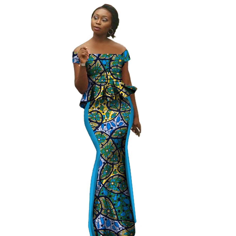 Luxury Bazin Riche African 2PC Set for Women – Elegant Top & High - Waist Maxi Skirt - Free Delivery only at Flexi Africa