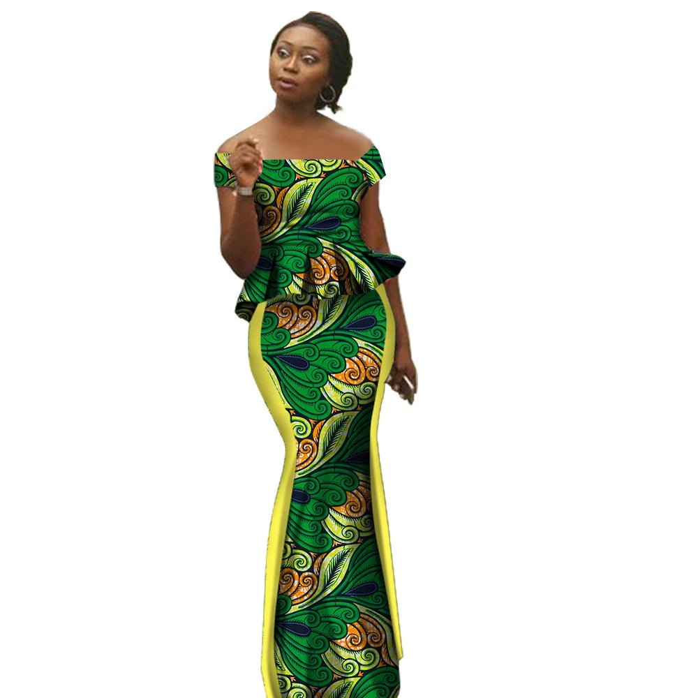 Luxury Bazin Riche African 2PC Set for Women – Elegant Top & High - Waist Maxi Skirt - Free Delivery only at Flexi Africa