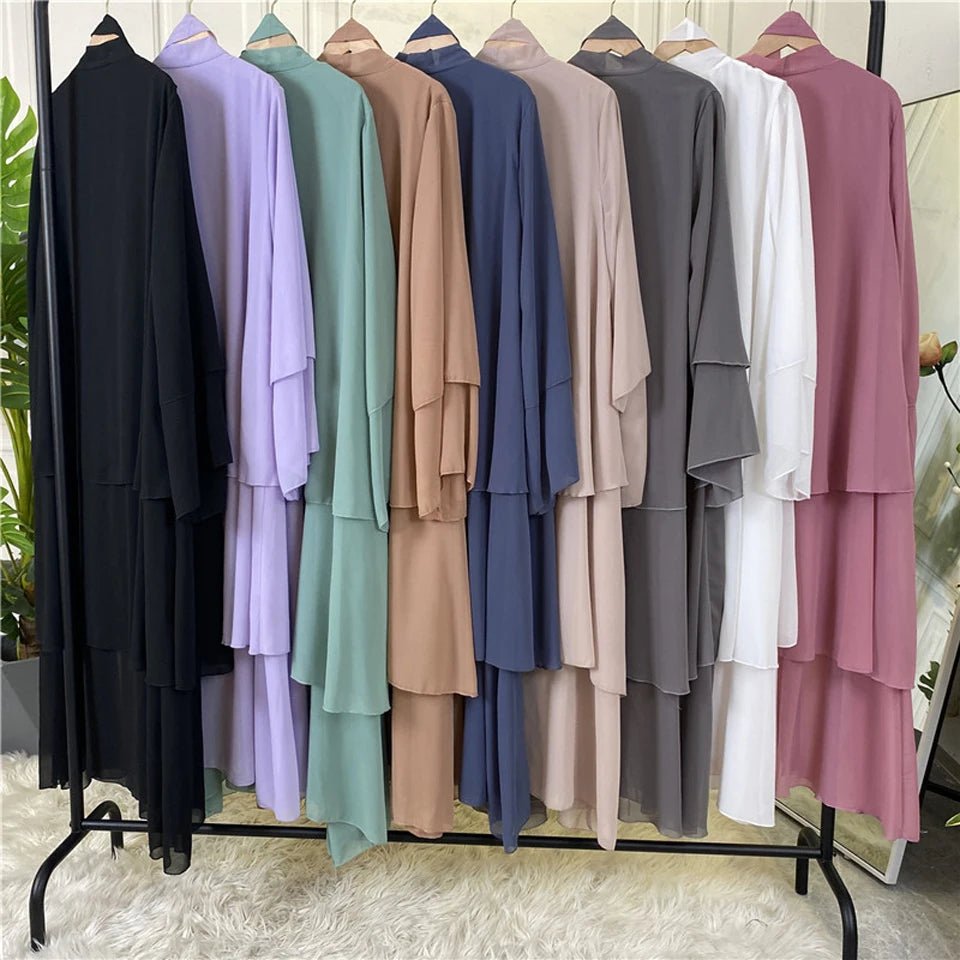 Luxury Chiffon Open Abaya Layered Kaftan for Women – Elegant Robe and Fashionable Caftan Dress - Free Delivery Worldwide only at Flexi Africa