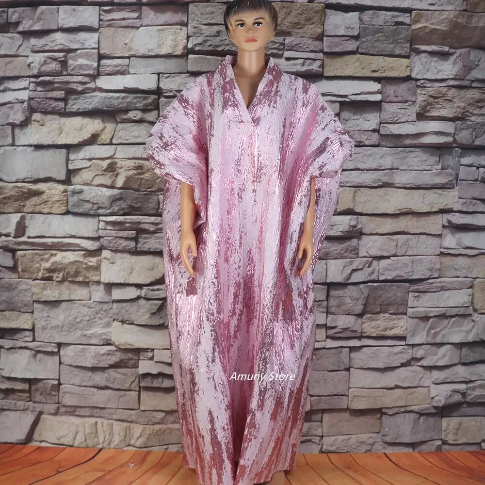 Luxury Gold Jacquard African Dress for Women – Elegant Loose Fit Occasion Gown - Free Delivery Worldwide only at Flexi Africa