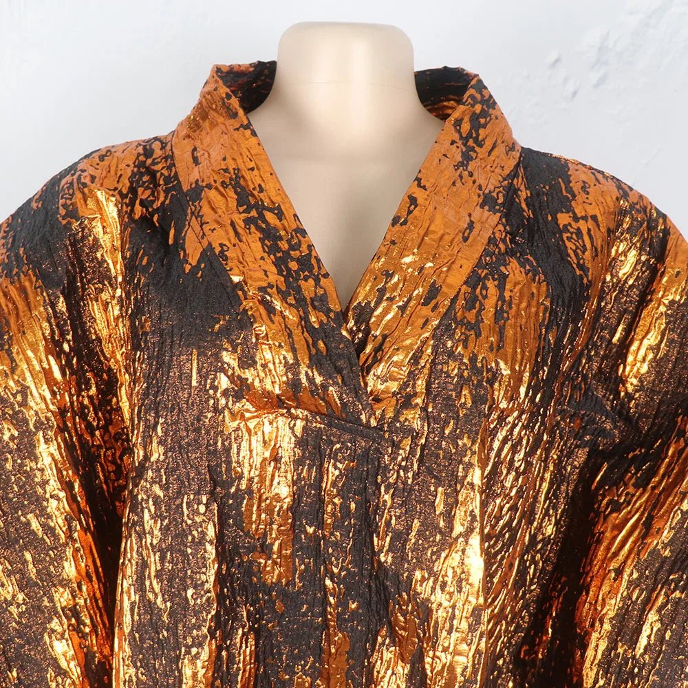 Luxury Gold Jacquard African Dress for Women – Elegant Loose Fit Occasion Gown - Free Delivery Worldwide only at Flexi Africa