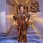 Luxury Gold Jacquard African Dress for Women – Elegant Loose Fit Occasion Gown - Free Delivery Worldwide only at Flexi Africa