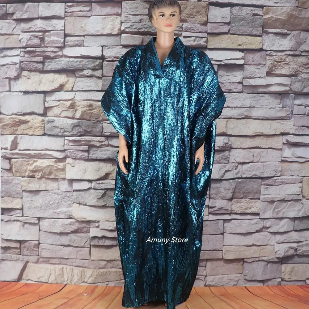 Luxury Gold Jacquard African Dress for Women – Elegant Loose Fit Occasion Gown - Free Delivery Worldwide only at Flexi Africa