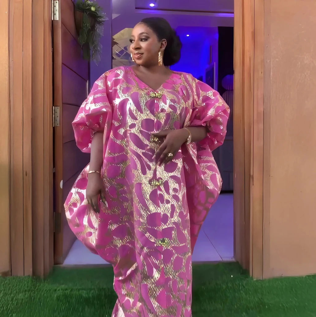 Luxury Jacquard African Dresses for Women – Elegant Loose Fit Traditional Fashion Gown - Free Delivery Worldwide only at Flexi Africa