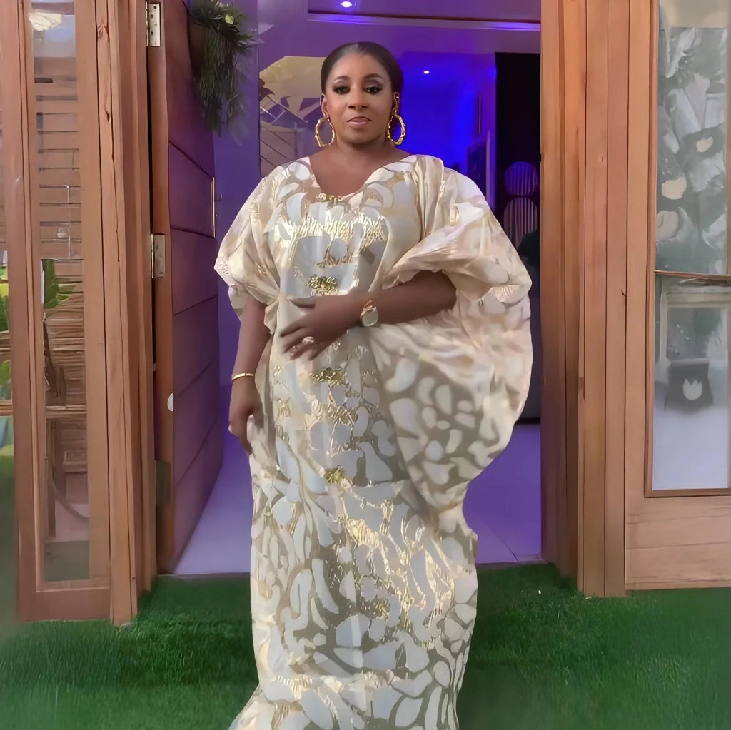 Luxury Jacquard African Dresses for Women – Elegant Loose Fit Traditional Fashion Gown - Free Delivery Worldwide only at Flexi Africa