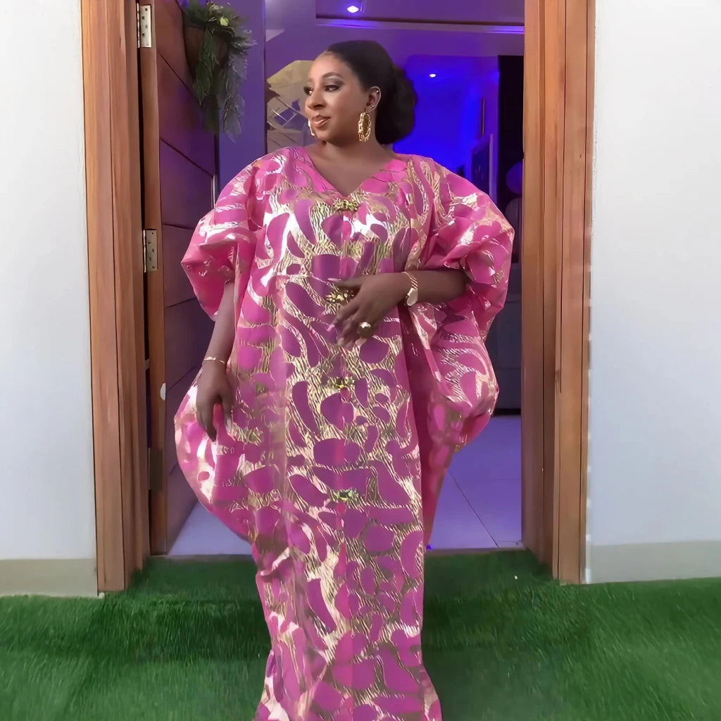 Luxury Jacquard African Dresses for Women – Elegant Loose Fit Traditional Fashion Gown - Free Delivery Worldwide only at Flexi Africa