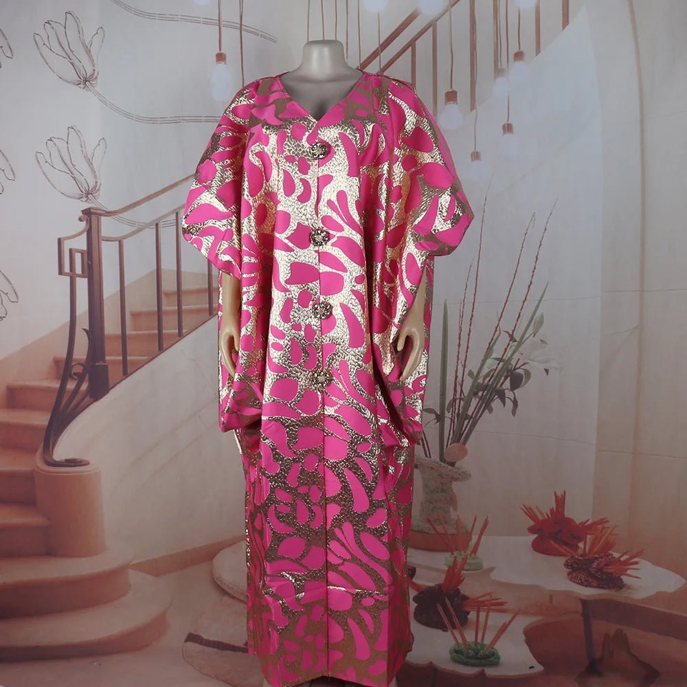 Luxury Jacquard African Dresses for Women – Elegant Loose Fit Traditional Fashion Gown - Free Delivery Worldwide only at Flexi Africa