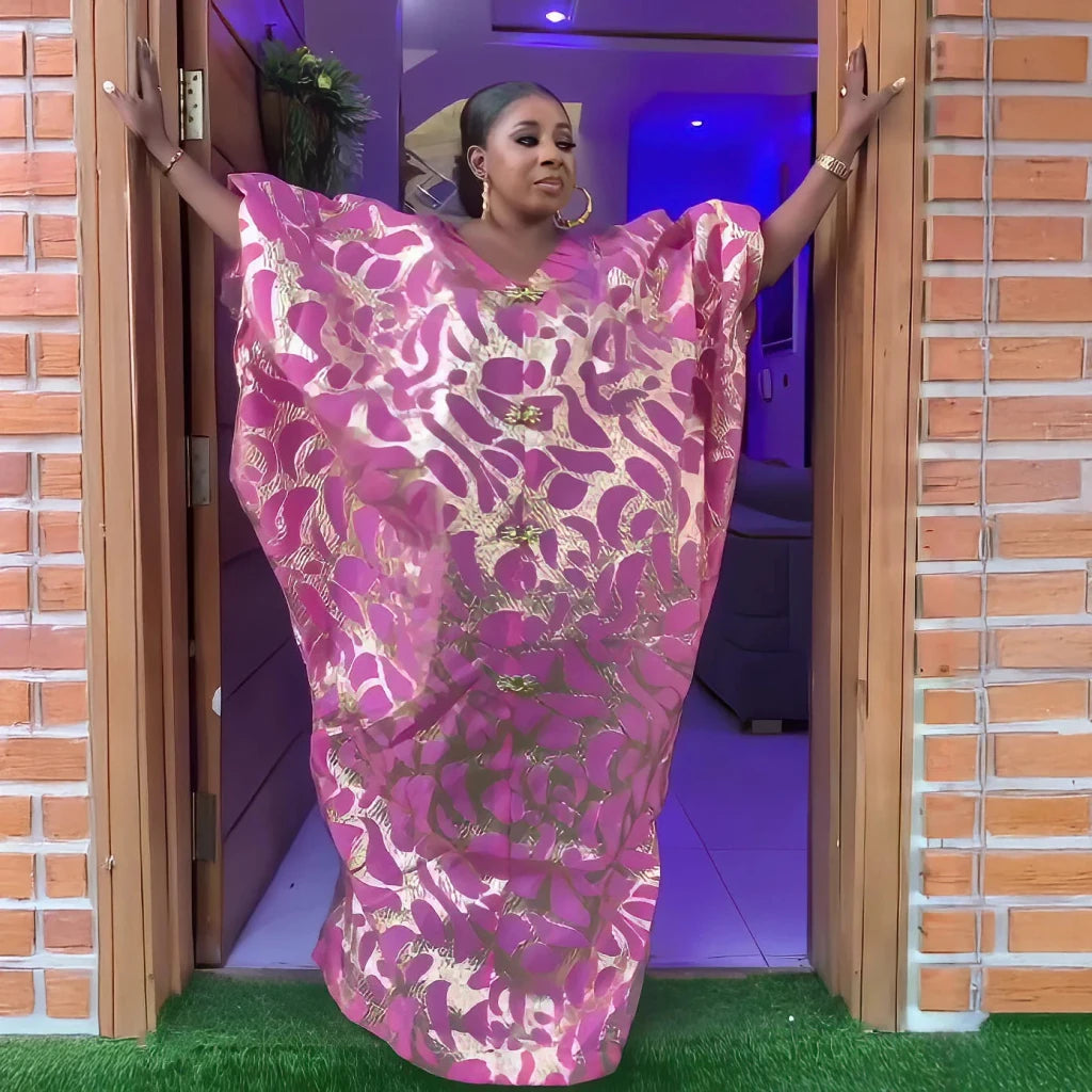 Luxury Jacquard African Dresses for Women – Elegant Loose Fit Traditional Fashion Gown - Free Delivery Worldwide only at Flexi Africa