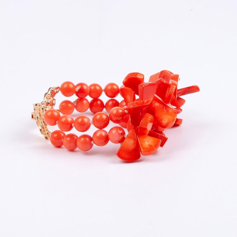 Luxury Red Coral African Golden Bridal Wedding Jewelry Set - Real Original Coral Accessories - Flexi Africa - Free Delivery