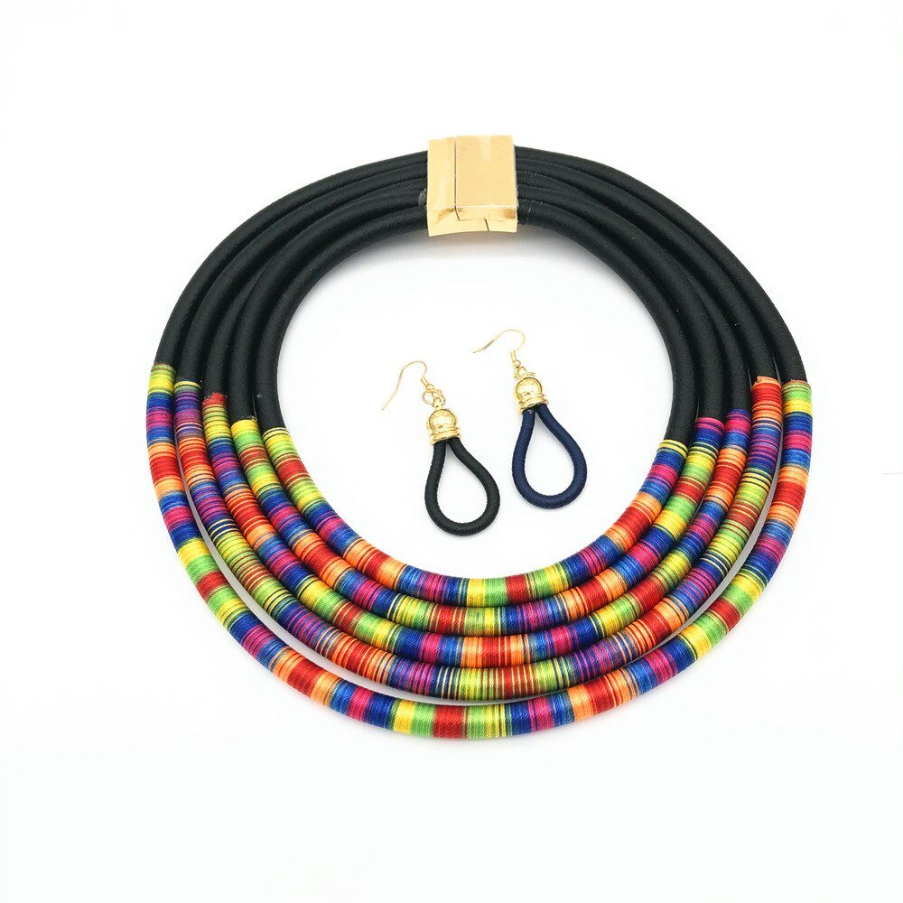 Make a Statement with our African Inspired Multilayer Choker Necklace and Earrings Jewelry Set - Flexi Africa - Free Delivery