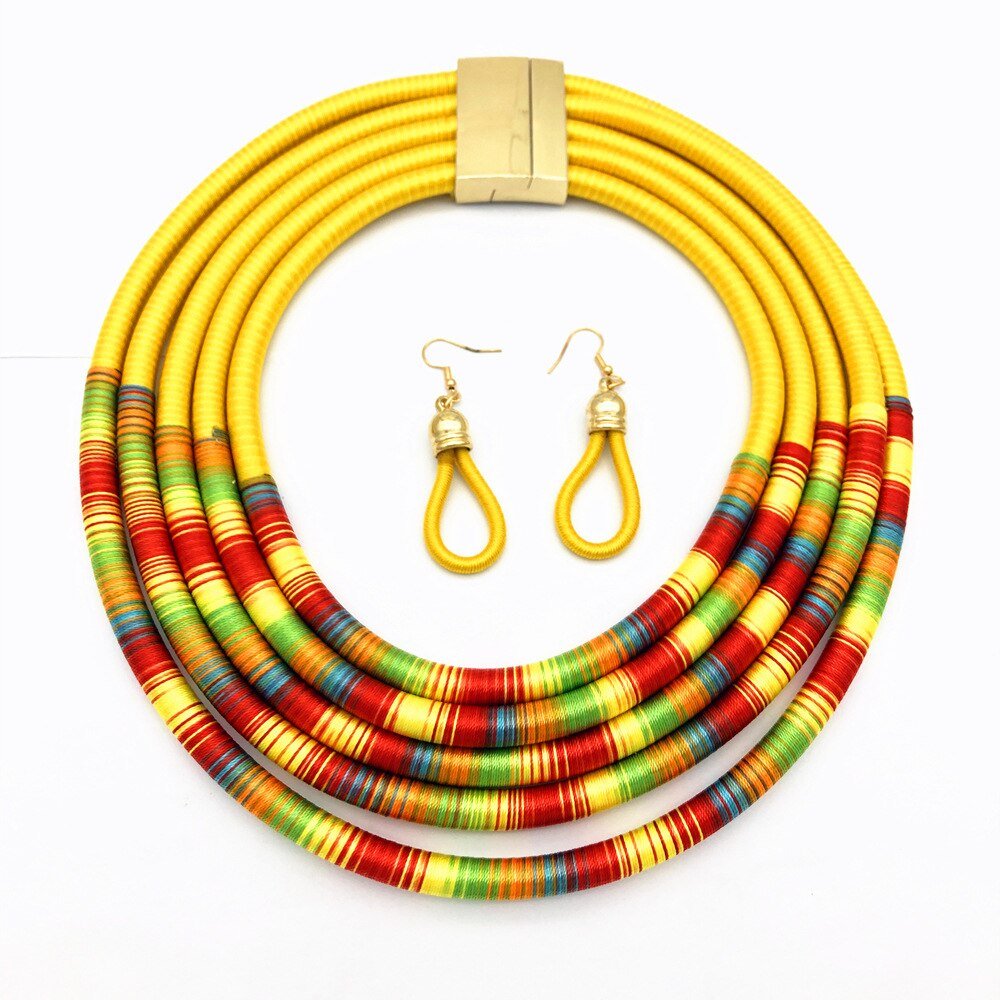 Make a Statement with our African Inspired Multilayer Choker Necklace and Earrings Jewelry Set - Flexi Africa - Free Delivery