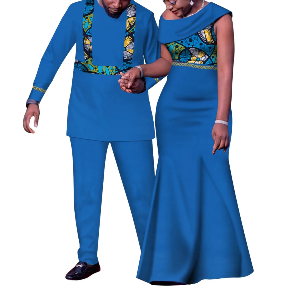 Matching African Couple Outfits – Dashiki Print Men’s Suit & Women’s Dress Set - Free Delivery Worldwide only at Flexi Africa