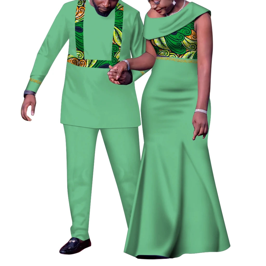 Matching African Couple Outfits – Dashiki Print Men’s Suit & Women’s Dress Set - Free Delivery Worldwide only at Flexi Africa