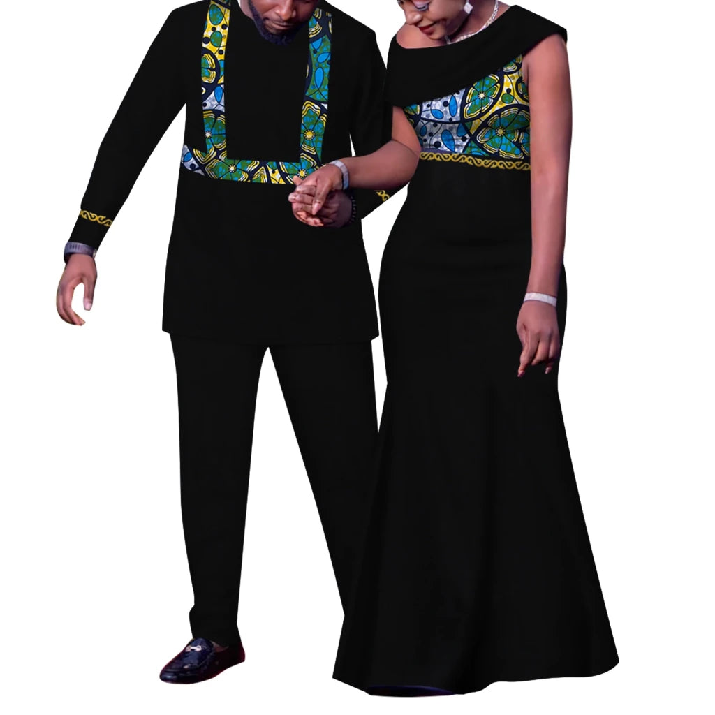 Matching African Couple Outfits – Dashiki Print Men’s Suit & Women’s Dress Set - Free Delivery Worldwide only at Flexi Africa