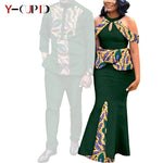 Buy Matching Bazin African Couple Attire – Women’s Mermaid Dress & Men’s Shirt Pant Set for only $67.83 at Flexi Africa!