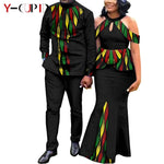 Buy Matching Bazin African Couple Attire – Women’s Mermaid Dress & Men’s Shirt Pant Set for only $67.83 at Flexi Africa!