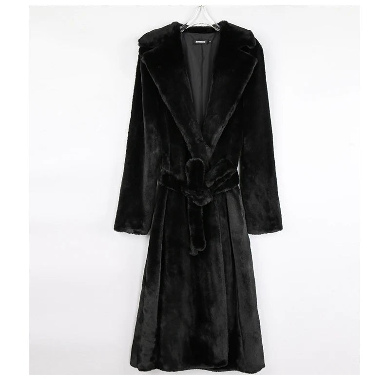 Mauroicardi Winter Long White Black Warm Thick Soft Flowy Fluffy Faux Fur Coat Women Sashes Loose Casual Furry Overcoat 2024 - Free Delivery Worldwide only at Flexi Africa
