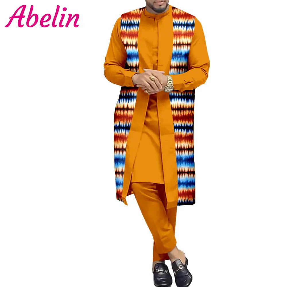 Men’s 100% Cotton African 3PC Outfit – Premium Autumn Traditional Suit Set - Free Delivery Worldwide only at Flexi Africa