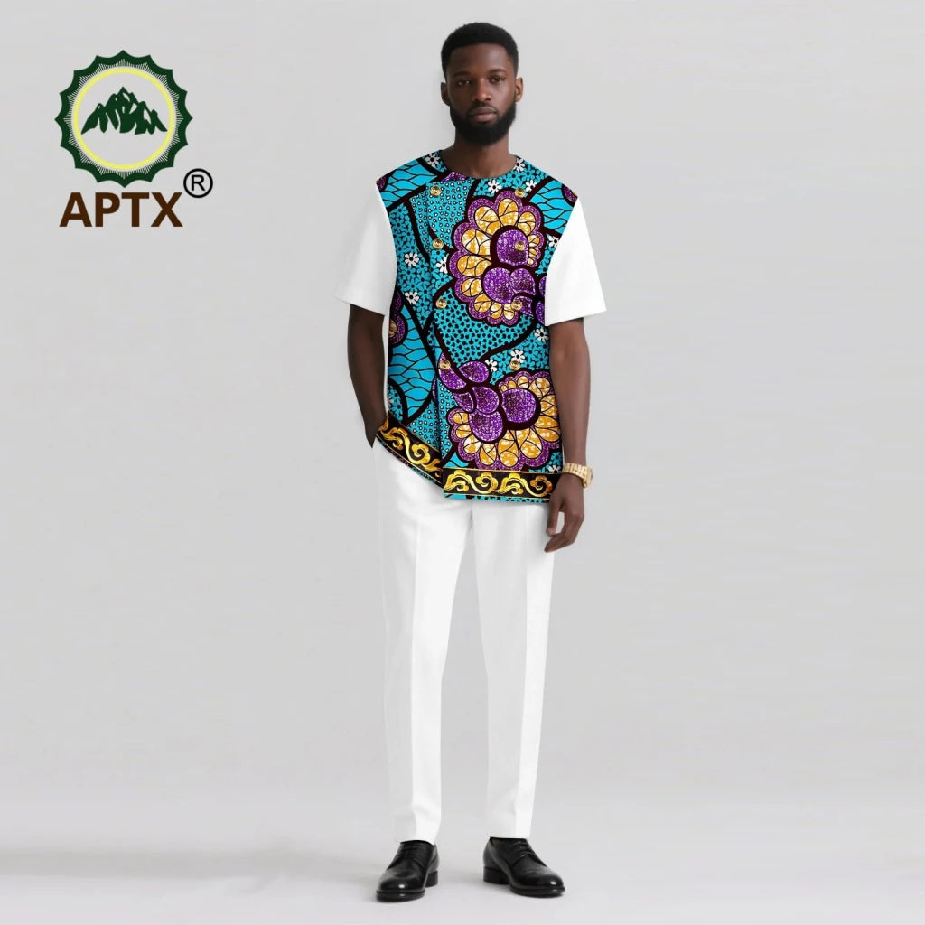 Men’s African Ankara Print Dashiki 2PC Set – O-Neck Patchwork Shirt & Pants - Free Delivery Worldwide only at Flexi Africa
