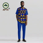 Men’s African Ankara Print Dashiki 2PC Set – O-Neck Patchwork Shirt & Pants - Free Delivery Worldwide only at Flexi Africa