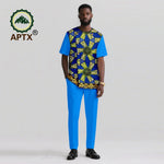 Men’s African Ankara Print Dashiki 2PC Set – O-Neck Patchwork Shirt & Pants - Free Delivery Worldwide only at Flexi Africa
