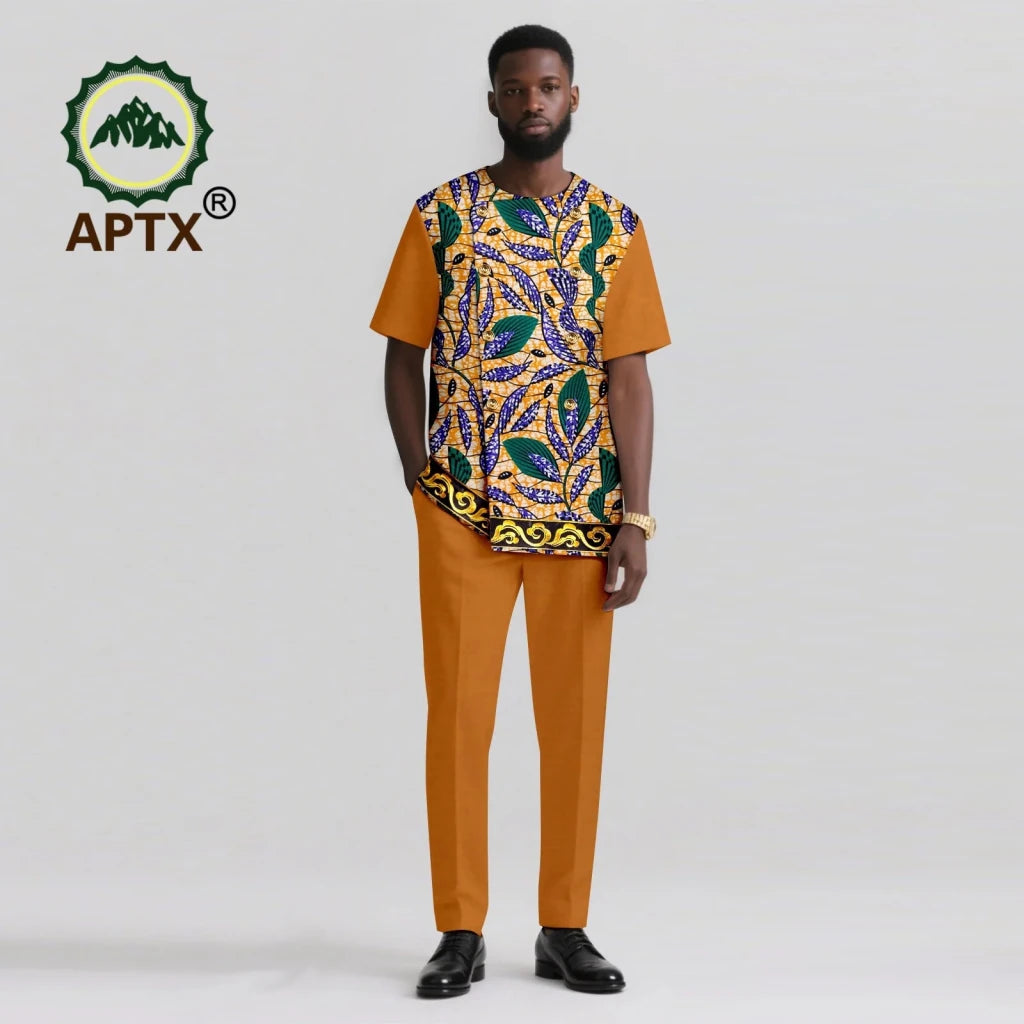Men’s African Ankara Print Dashiki 2PC Set – O-Neck Patchwork Shirt & Pants - Free Delivery Worldwide only at Flexi Africa