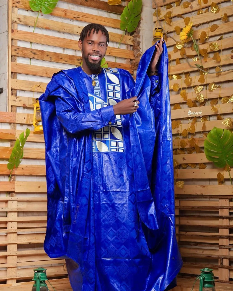 Men’s African Bazin Riche Embroidered Long Sleeve Top - Free Delivery Worldwide only at Flexi Africa