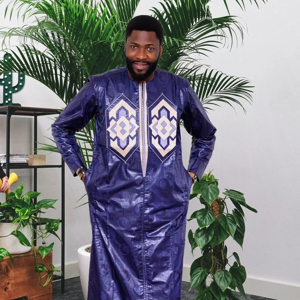 Men’s African Bazin Riche Embroidery 2PC Traditional Outfit - Free Delivery Worldwide only at Flexi Africa