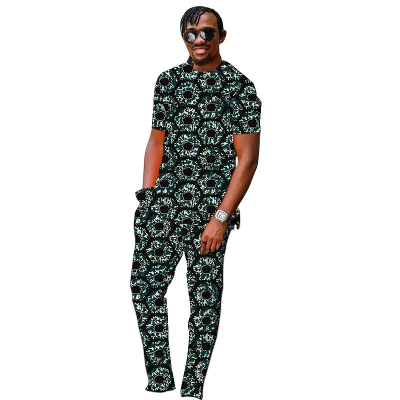 Men’s African Couture Outfit – Ankara Print Top & Pants Set - Free Delivery Worldwide only at Flexi Africa