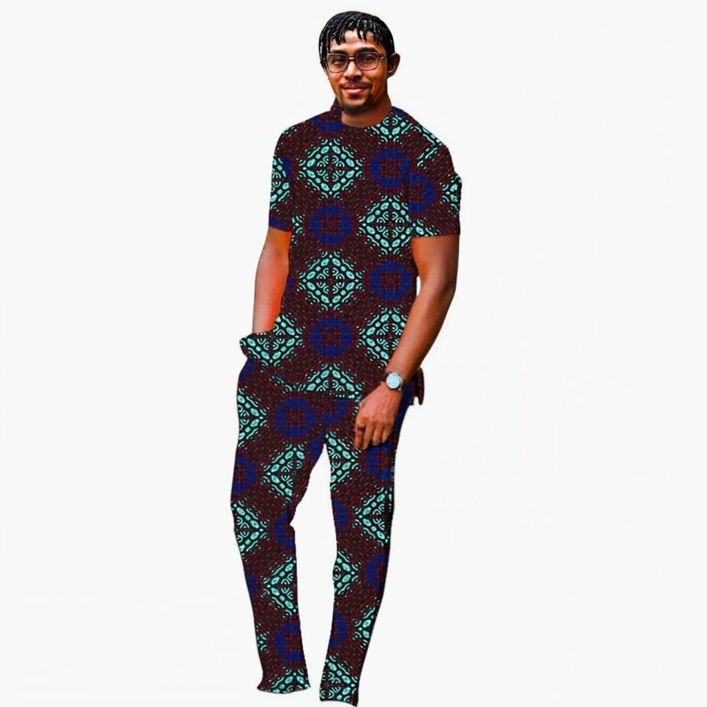 Men’s African Couture Outfit – Ankara Print Top & Pants Set - Free Delivery Worldwide only at Flexi Africa