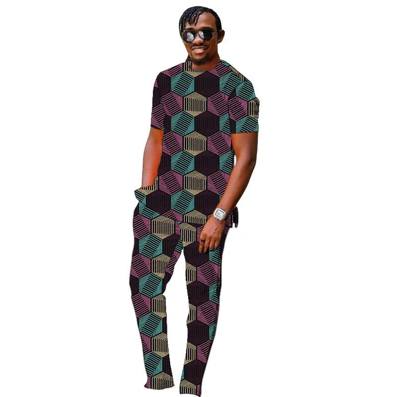 Men’s African Couture Outfit – Ankara Print Top & Pants Set - Free Delivery Worldwide only at Flexi Africa