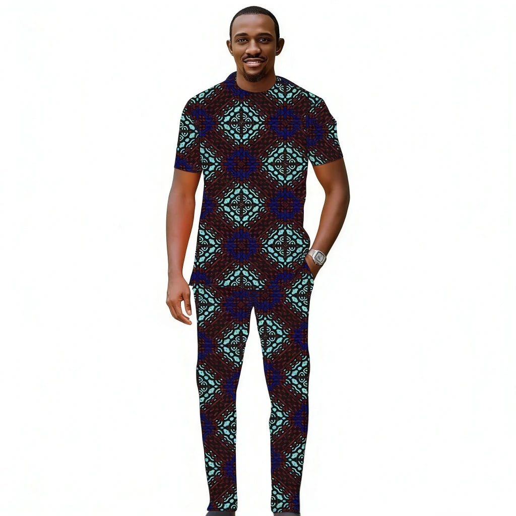 Men’s African Couture Outfit – Ankara Print Top & Pants Set - Free Delivery Worldwide only at Flexi Africa