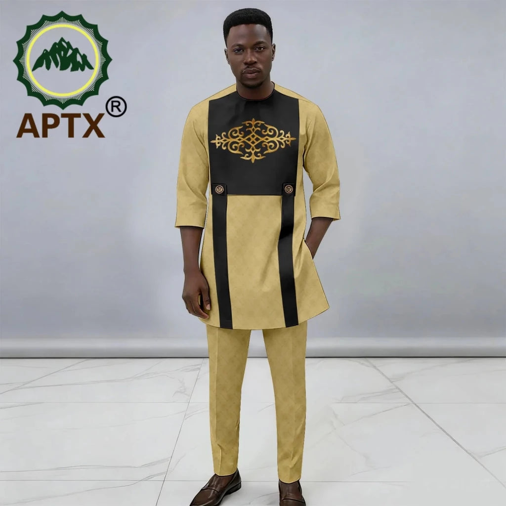 Men's African Dashiki 2-Piece Set – Quarter Sleeve Shirt & Trousers - Free Delivery Worldwide only at Flexi Africa