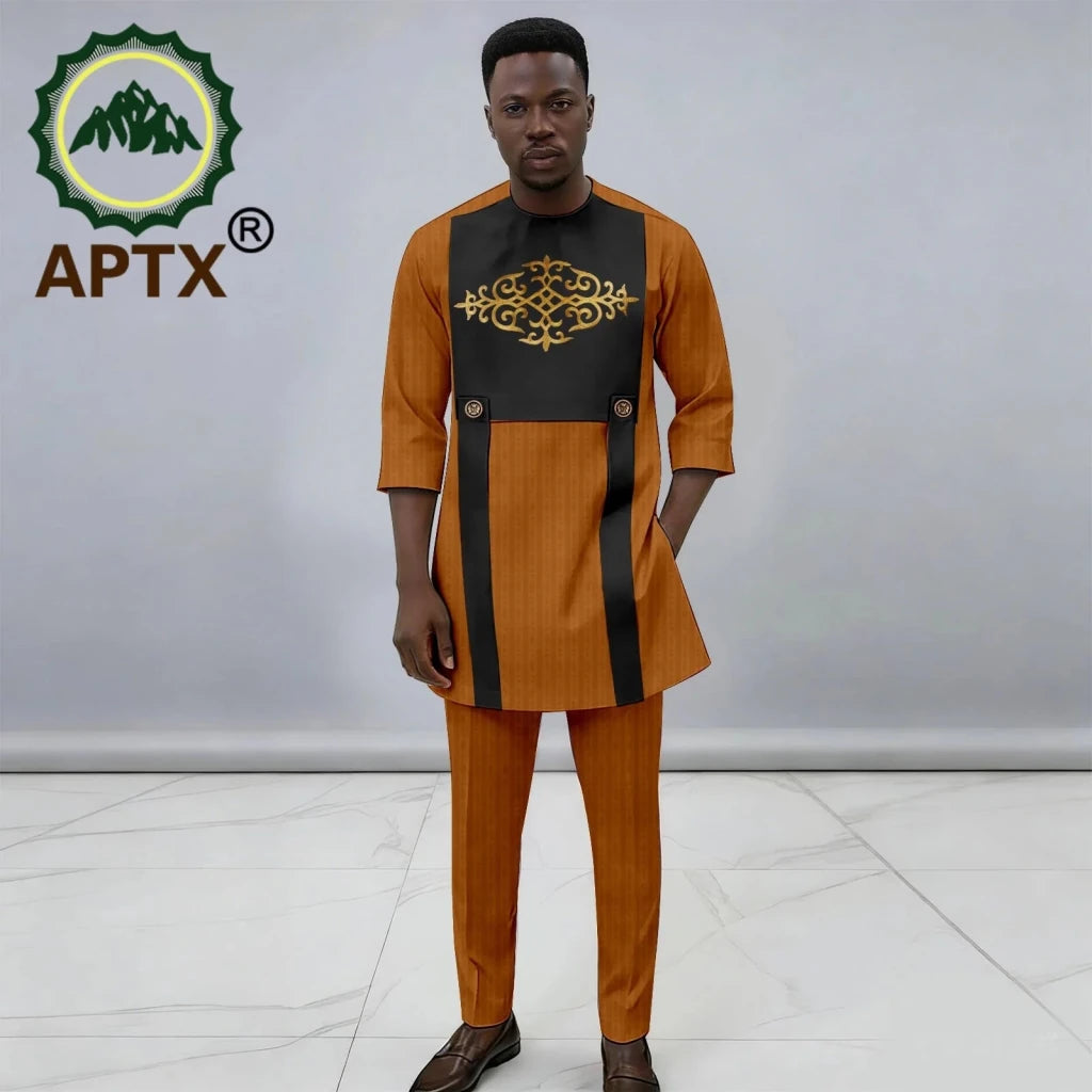 Men's African Dashiki 2-Piece Set – Quarter Sleeve Shirt & Trousers - Free Delivery Worldwide only at Flexi Africa